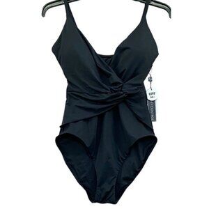La Blanca Sz 10 Swimsuit One Piece Island Goddess Slenderizing Ruching Black New